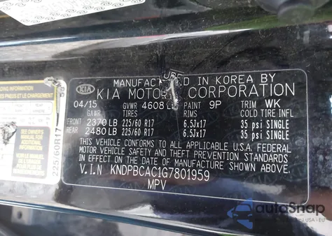 2016 Kia Sportage Lx из США, поврежденный, VIN KNDPBCAC1G7801959